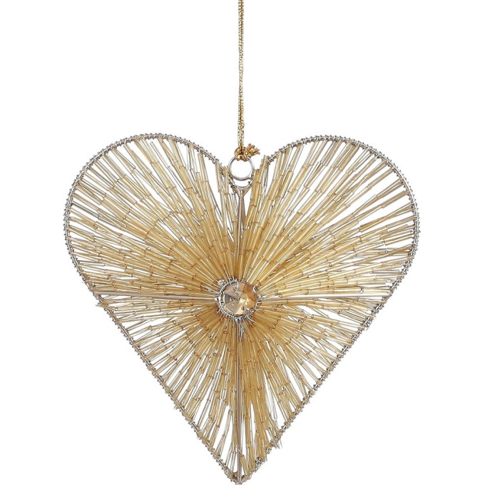 Подвеска HOUSE OF SEASONS, сердце из бисера, золото, 5*15 см 85889